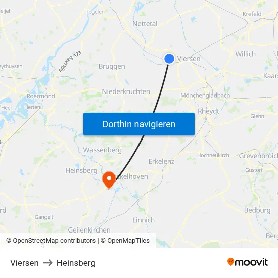 Viersen to Heinsberg map