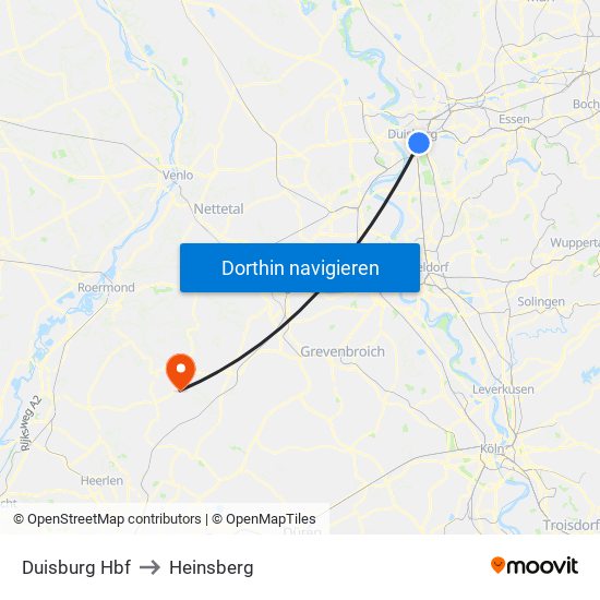 Duisburg Hbf to Heinsberg map