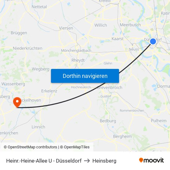 Heinr.-Heine-Allee U - Düsseldorf to Heinsberg map