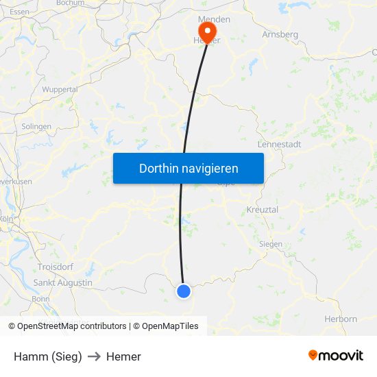 Hamm (Sieg) to Hemer map