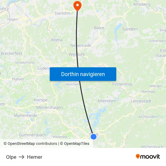 Olpe to Hemer map