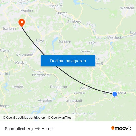 Schmallenberg to Hemer map