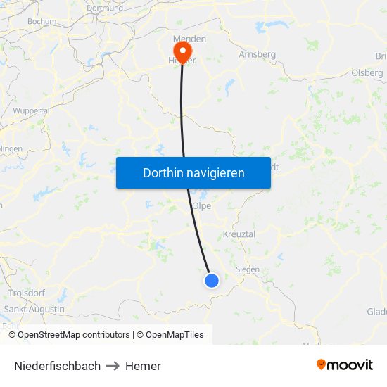 Niederfischbach to Hemer map