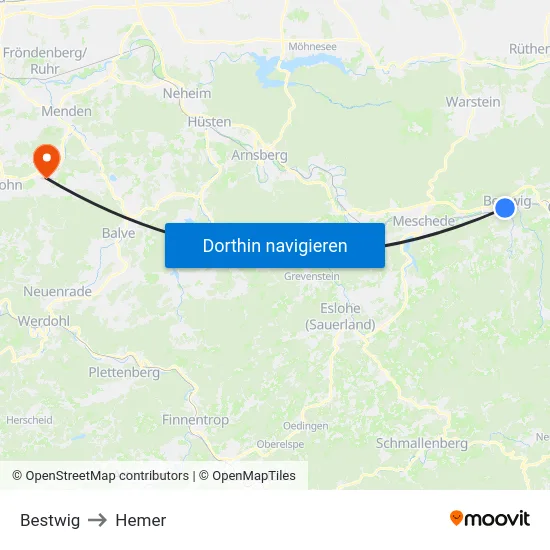 Bestwig to Hemer map