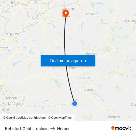 Betzdorf-Gebhardshain to Hemer map