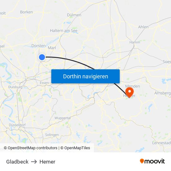 Gladbeck to Hemer map