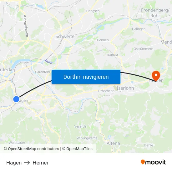 Hagen to Hemer map