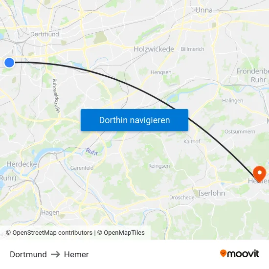 Dortmund to Hemer map