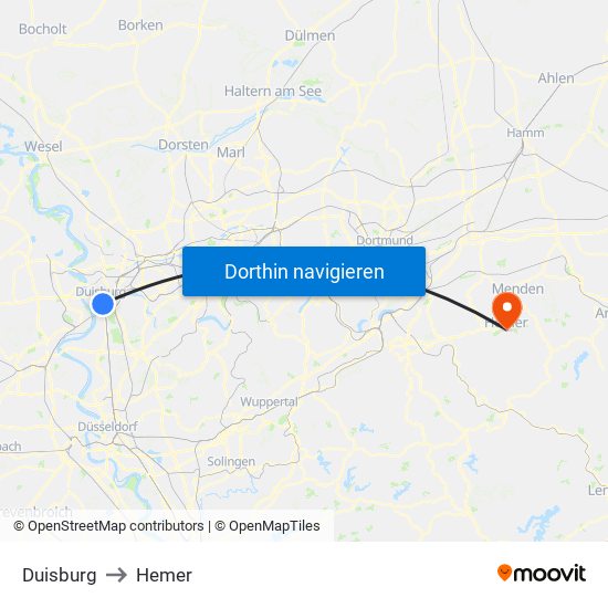 Duisburg to Hemer map