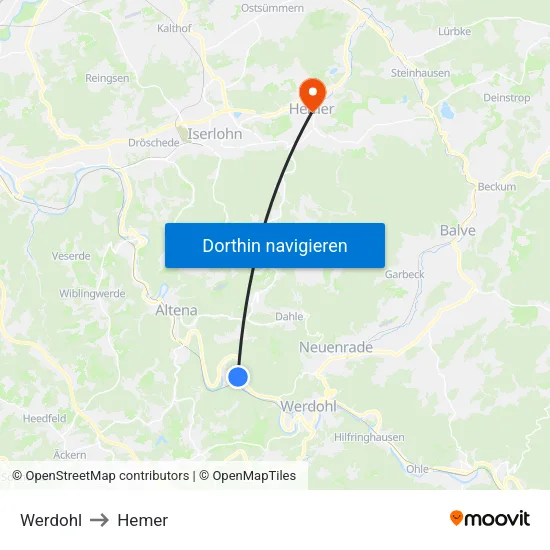 Werdohl to Hemer map