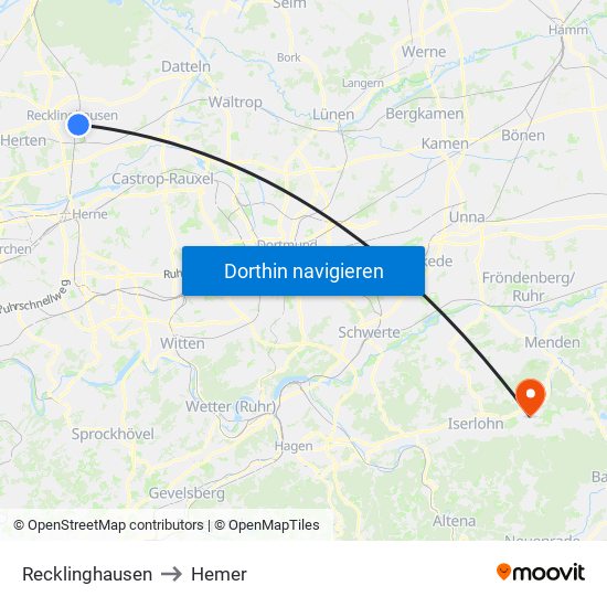 Recklinghausen to Hemer map