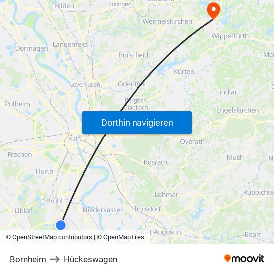 Bornheim to Hückeswagen map