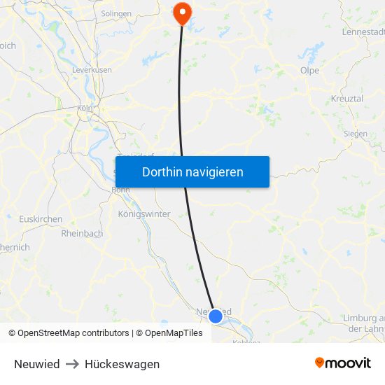 Neuwied to Hückeswagen map