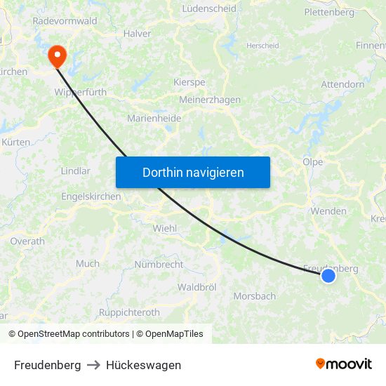 Freudenberg to Hückeswagen map