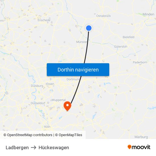 Ladbergen to Hückeswagen map