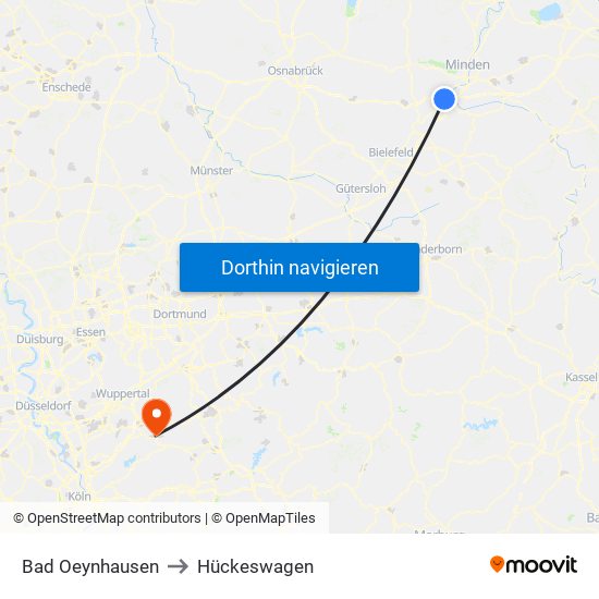 Bad Oeynhausen to Hückeswagen map