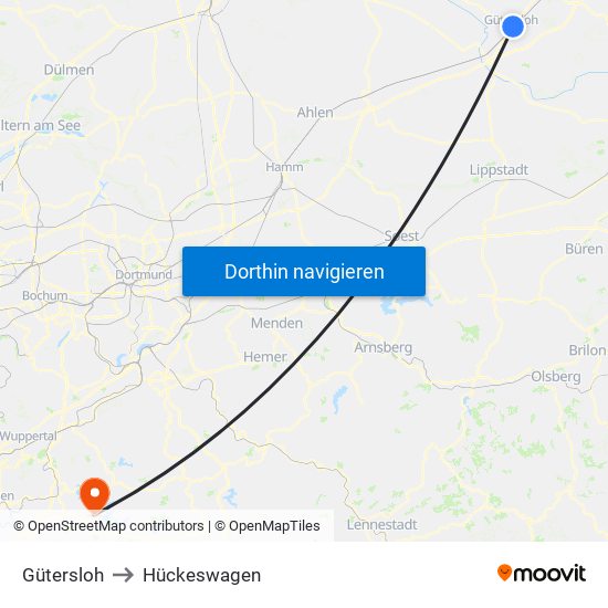 Gütersloh to Hückeswagen map