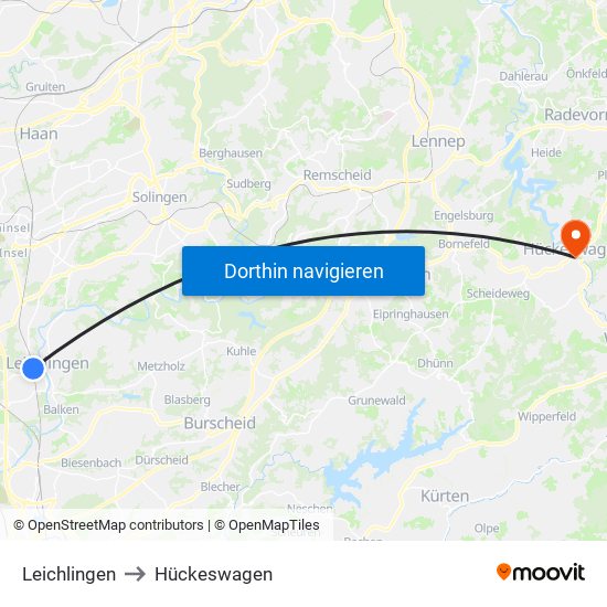 Leichlingen to Hückeswagen map