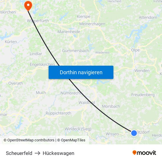 Scheuerfeld to Hückeswagen map