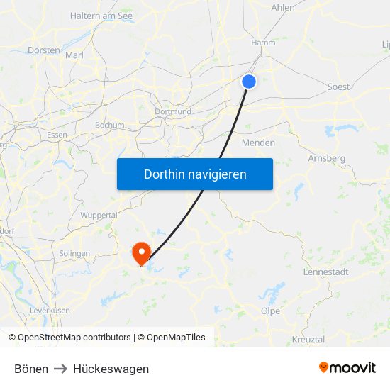 Bönen to Hückeswagen map