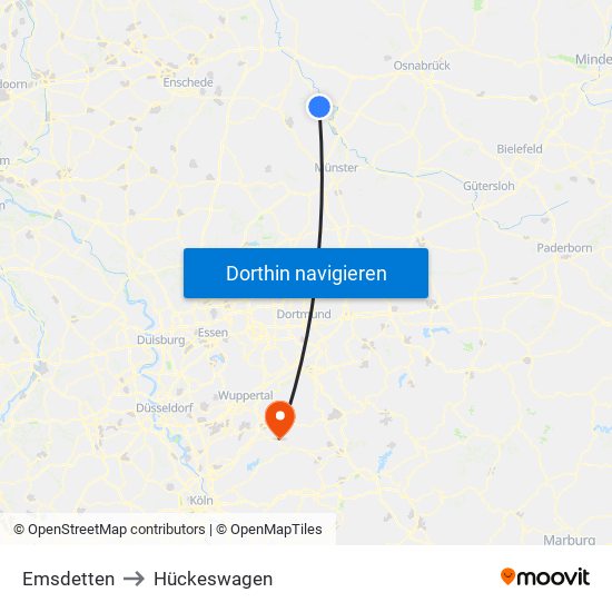Emsdetten to Hückeswagen map