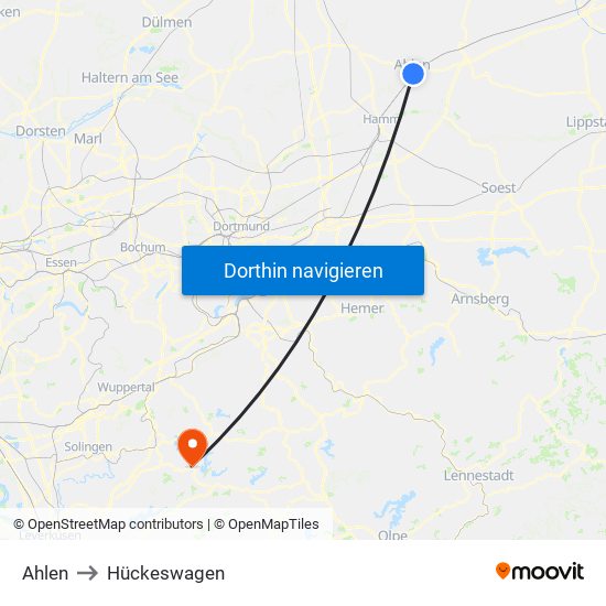 Ahlen to Hückeswagen map