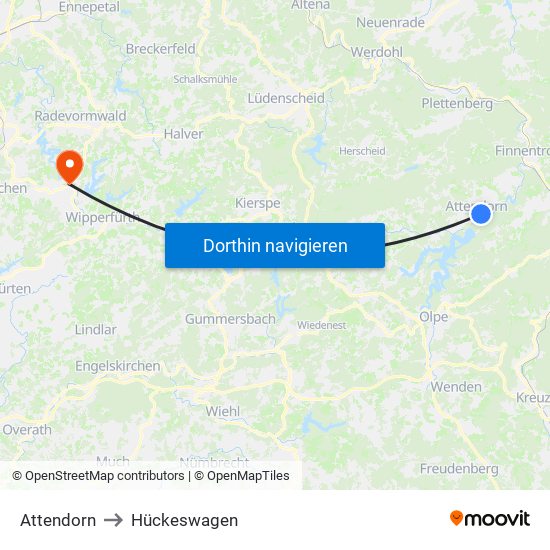 Attendorn to Hückeswagen map