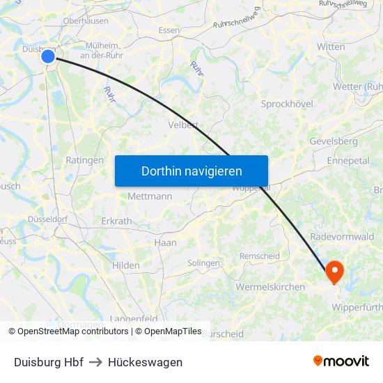 Duisburg Hbf to Hückeswagen map