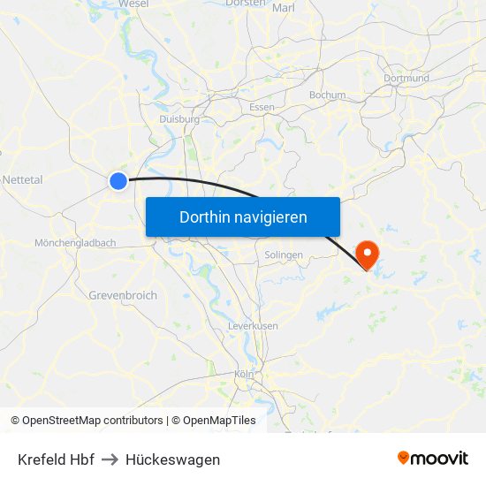 Krefeld Hbf to Hückeswagen map