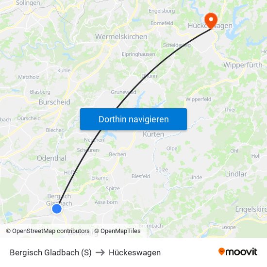Bergisch Gladbach (S) to Hückeswagen map