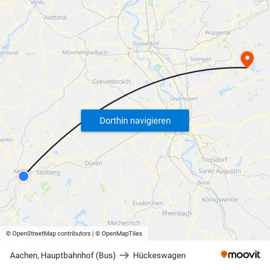 Aachen, Hauptbahnhof (Bus) to Hückeswagen map