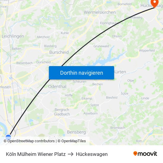 Köln Mülheim Wiener Platz to Hückeswagen map