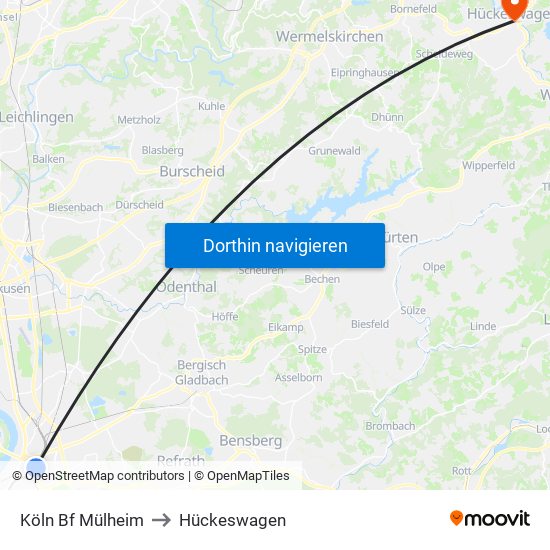 Köln Bf Mülheim to Hückeswagen map