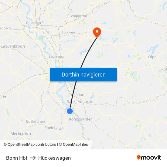 Bonn Hbf to Hückeswagen map