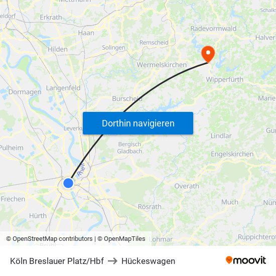 Köln Breslauer Platz/Hbf to Hückeswagen map