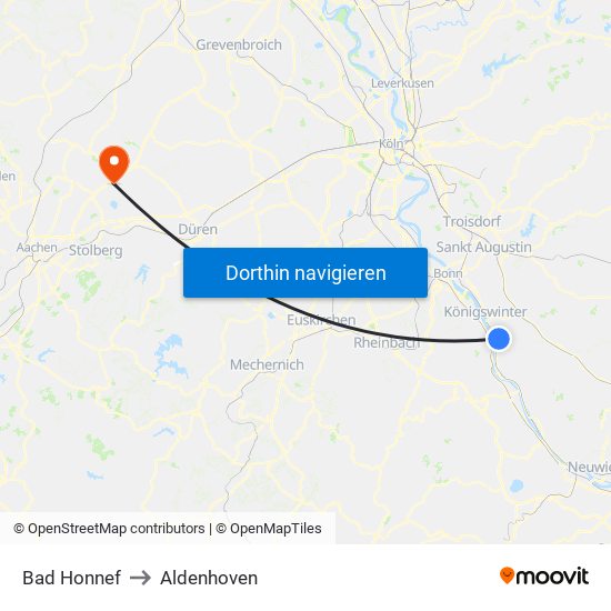 Bad Honnef to Aldenhoven map