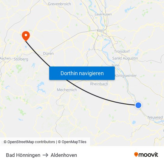 Bad Hönningen to Aldenhoven map