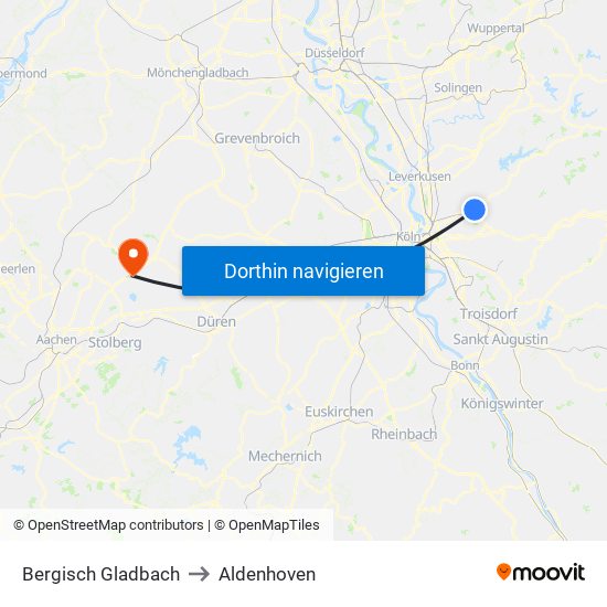Bergisch Gladbach to Aldenhoven map