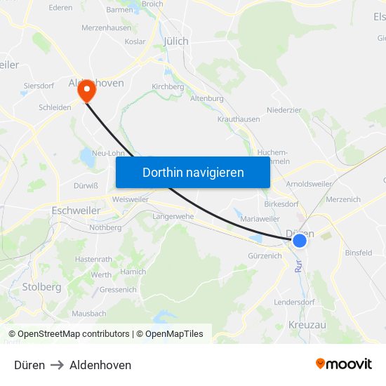 Düren to Aldenhoven map