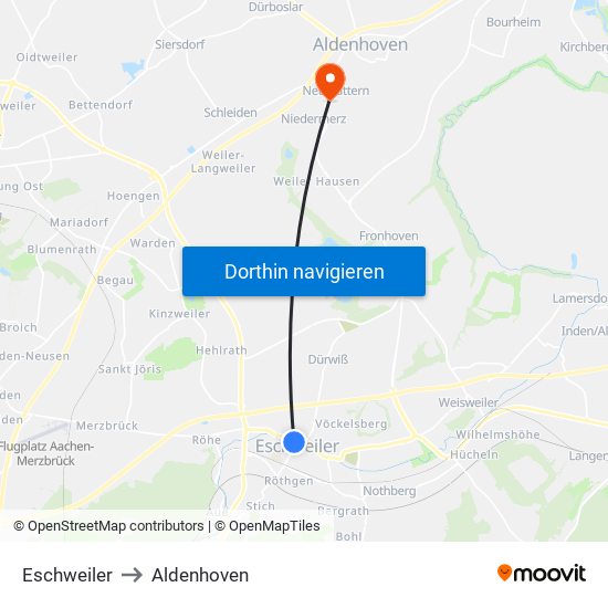 Eschweiler to Aldenhoven map