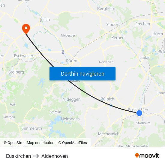 Euskirchen to Aldenhoven map