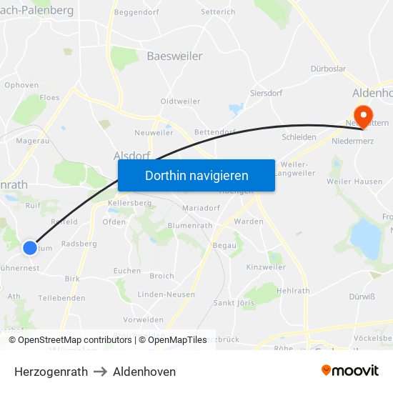 Herzogenrath to Aldenhoven map