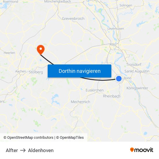 Alfter to Aldenhoven map