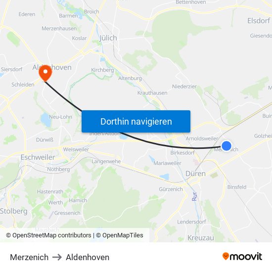 Merzenich to Aldenhoven map