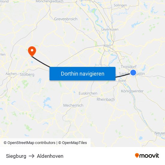Siegburg to Aldenhoven map