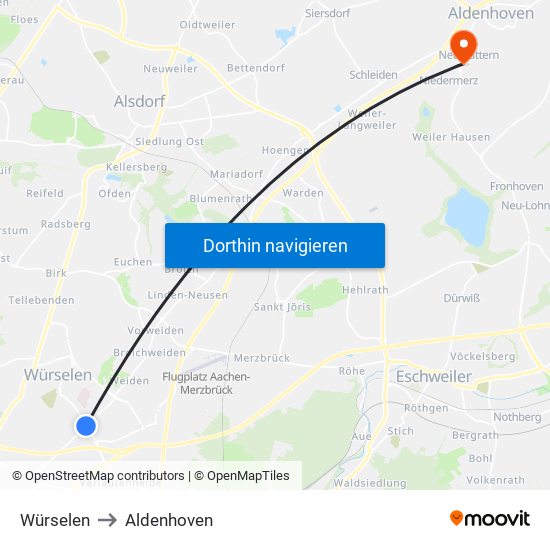 Würselen to Aldenhoven map