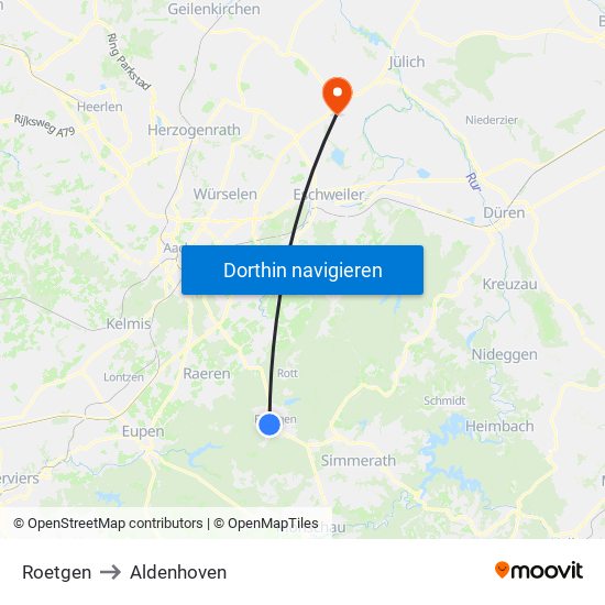 Roetgen to Aldenhoven map