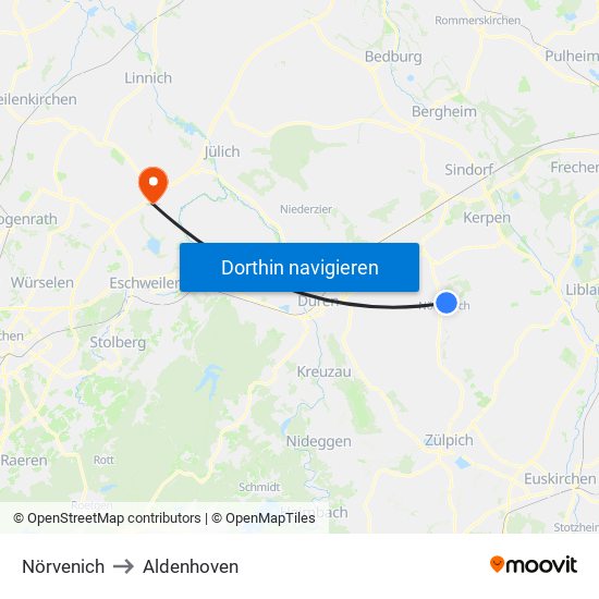 Nörvenich to Aldenhoven map