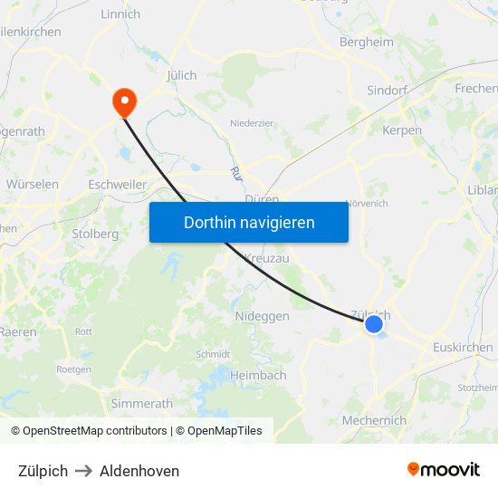 Zülpich to Aldenhoven map