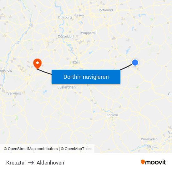 Kreuztal to Aldenhoven map